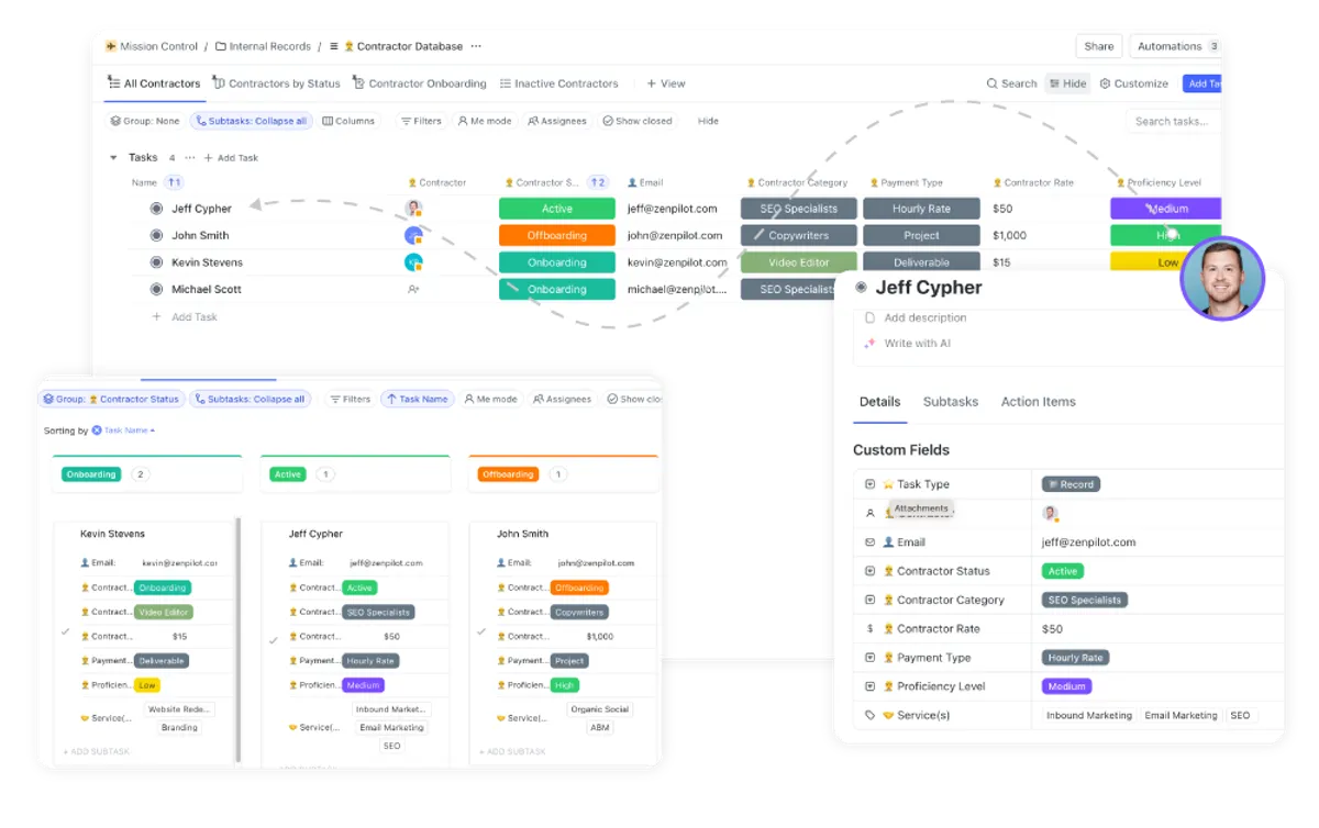 ZenPilot Contractor Management System in ClickUp