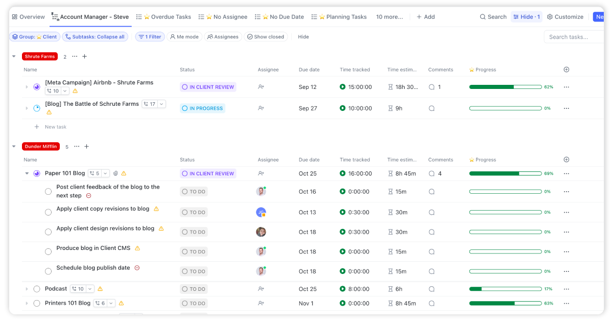 Account Management ClickUp View