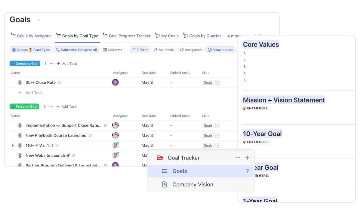 Align Vision and Goals in ClickUp