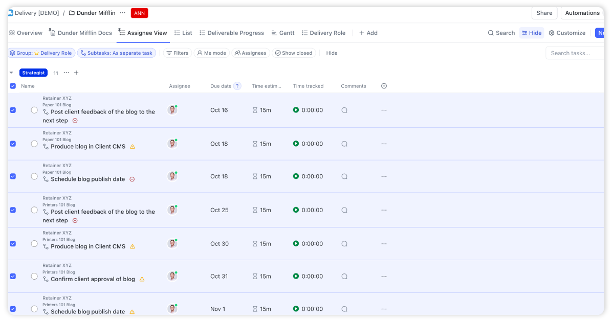 Assignee ClickUp View