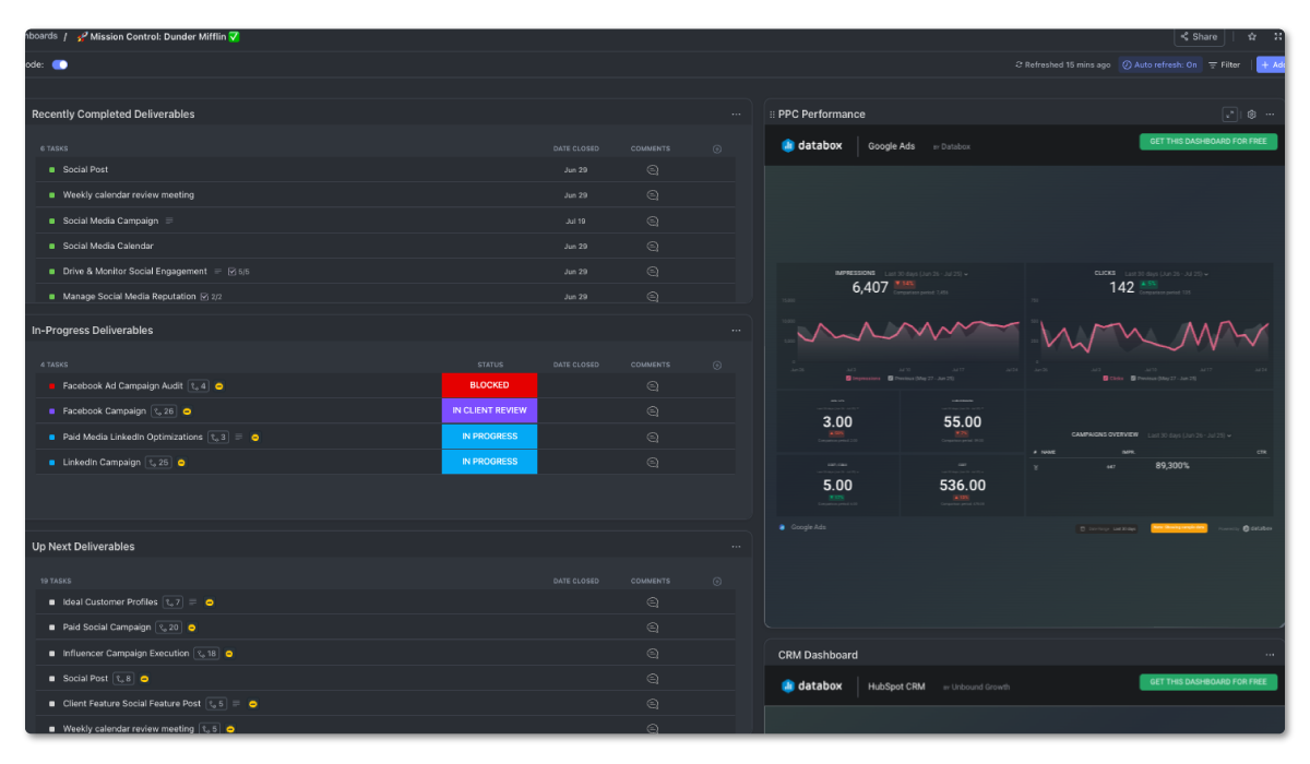 ClickUp Dashboard Example - Client Facing Dashboard