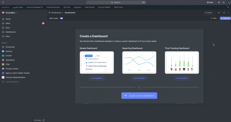 ClickUp Dashboards - Cards