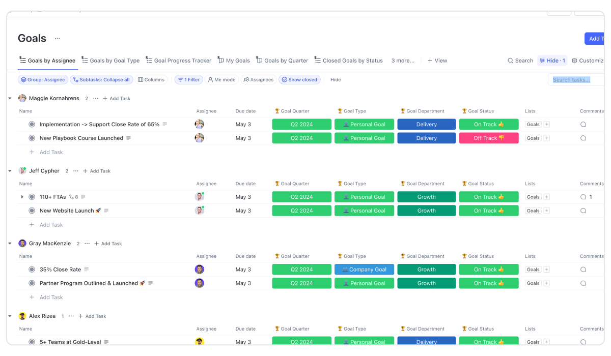 ClickUp Goal Tracking