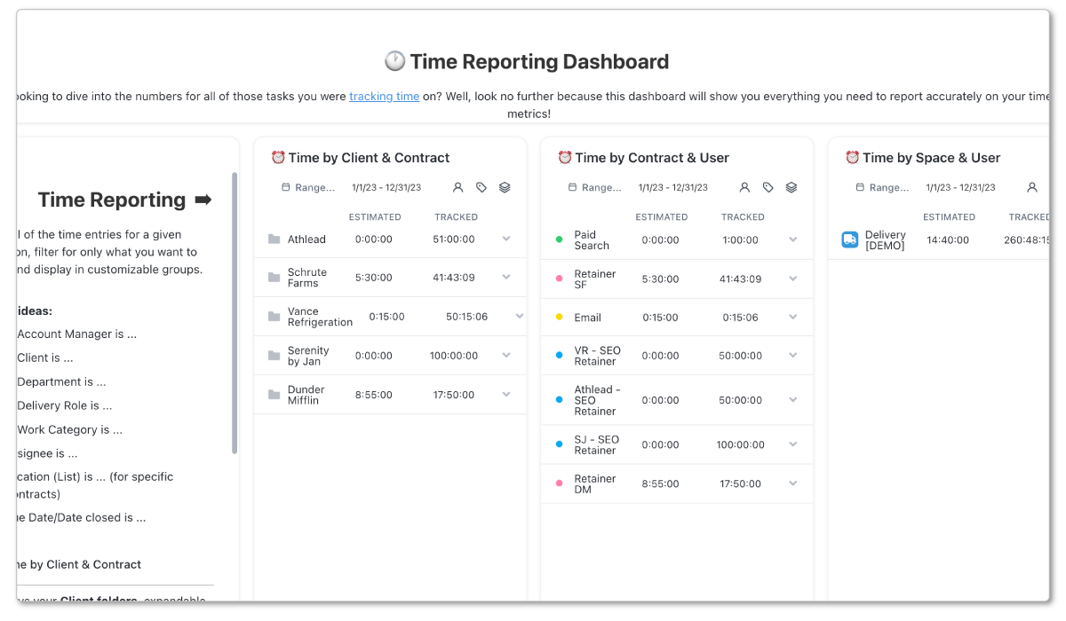 ClickUp Time Reporting Dashboard