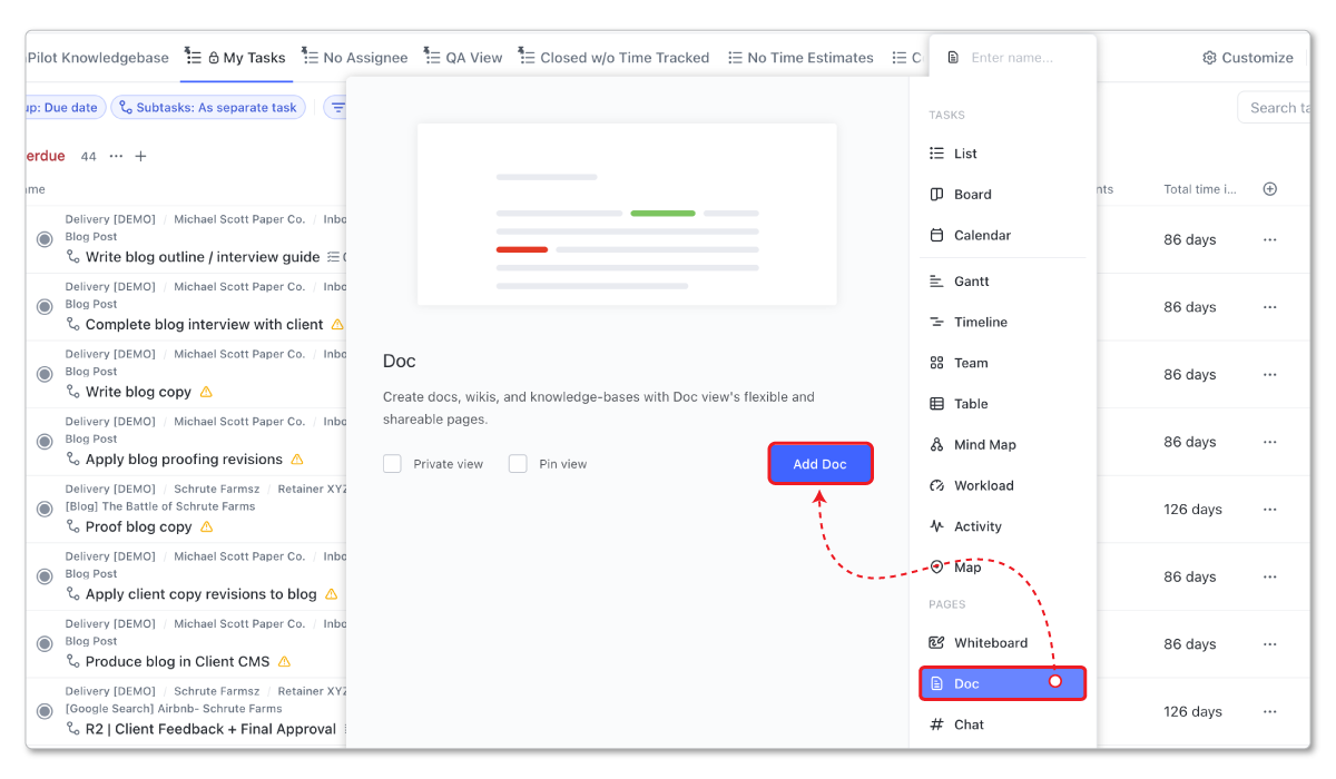 ClickUp Wiki Doc View