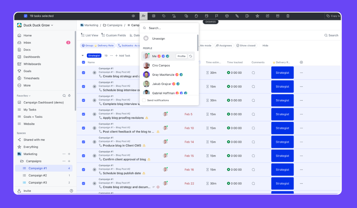 ClickUp for Marketing Teams - Assignee View