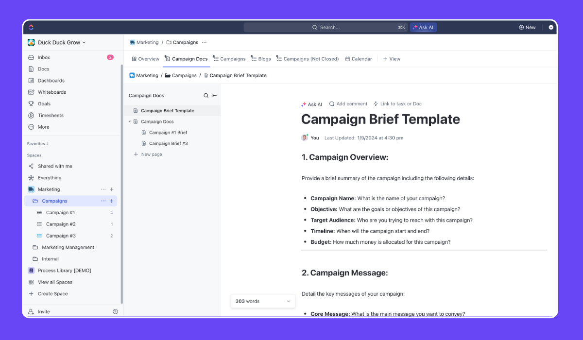ClickUp for Marketing Teams - Campaign Brief + Strategy