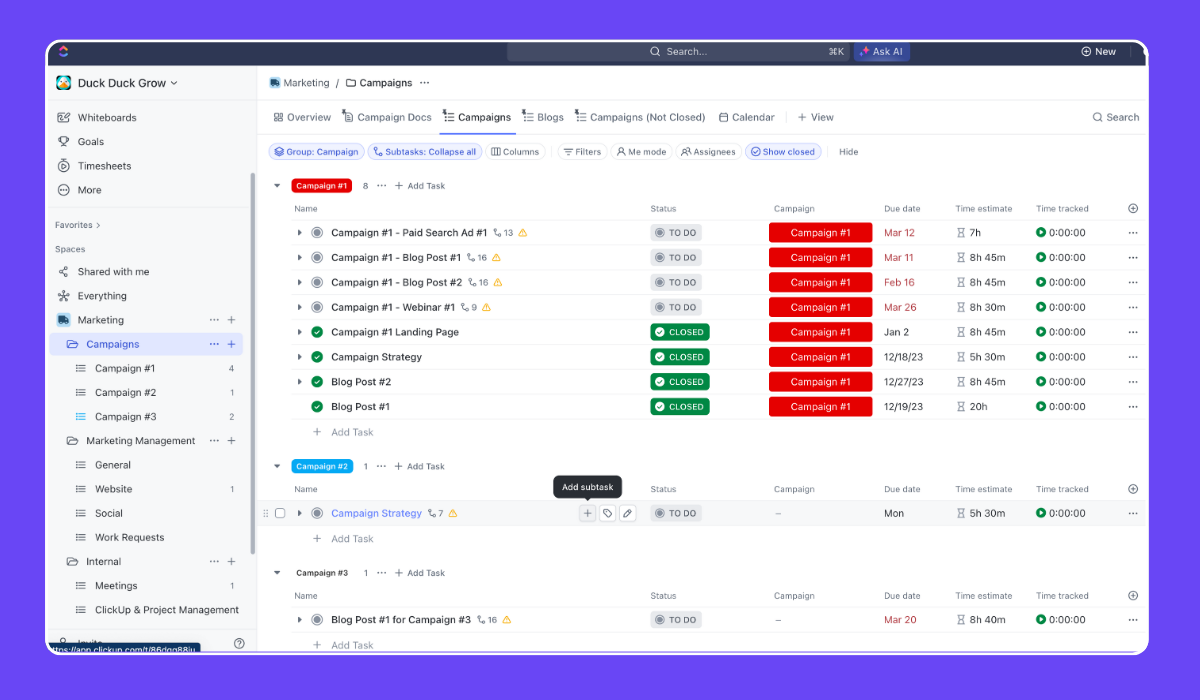 ClickUp for Marketing Teams - Campaign View