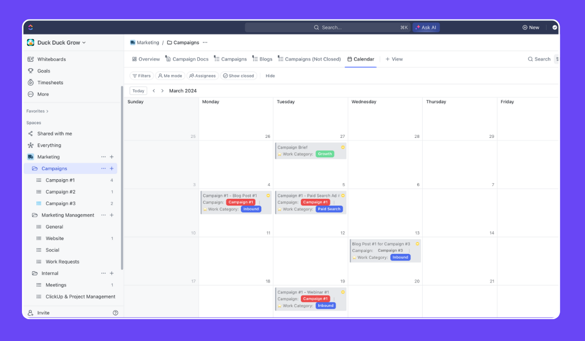 ClickUp for Marketing Teams - Content Calendar