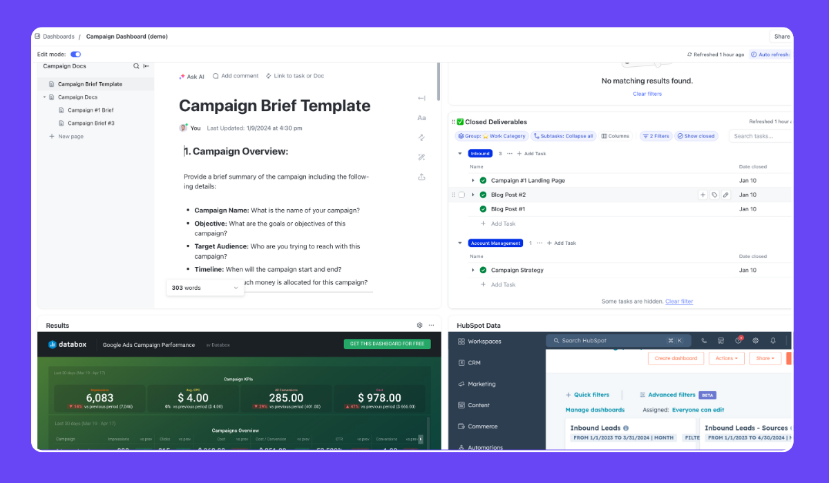 ClickUp for Marketing Teams - Marketing Campaign Dashboard