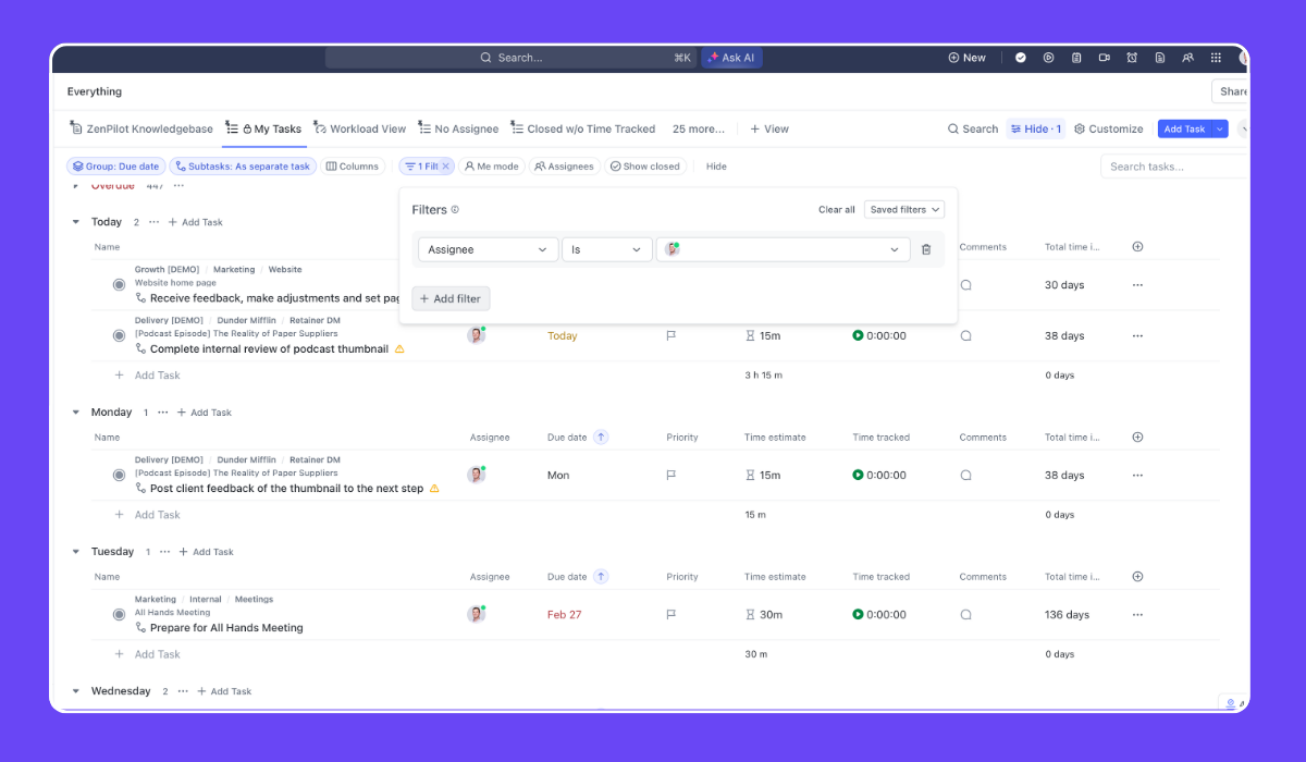 ClickUp for Marketing Teams - My Tasks View