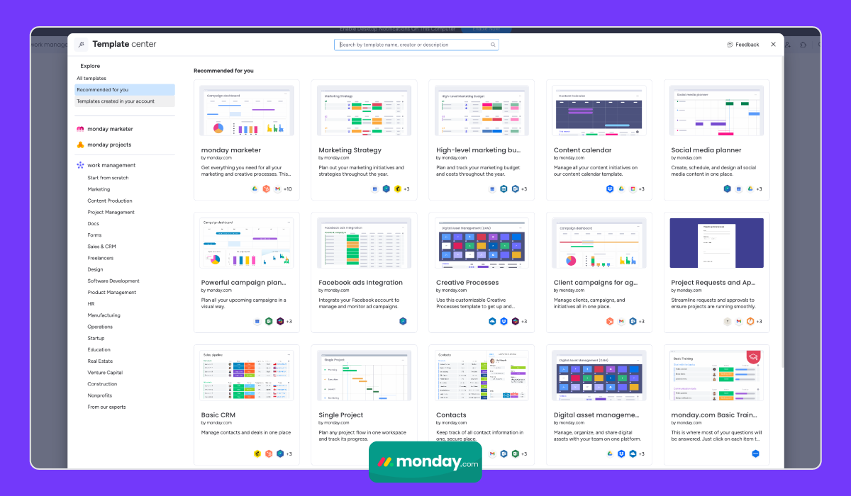 Monday.com Template Center