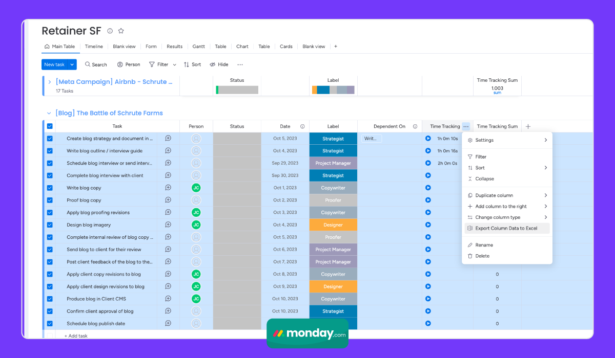 Monday.com Time Tracking