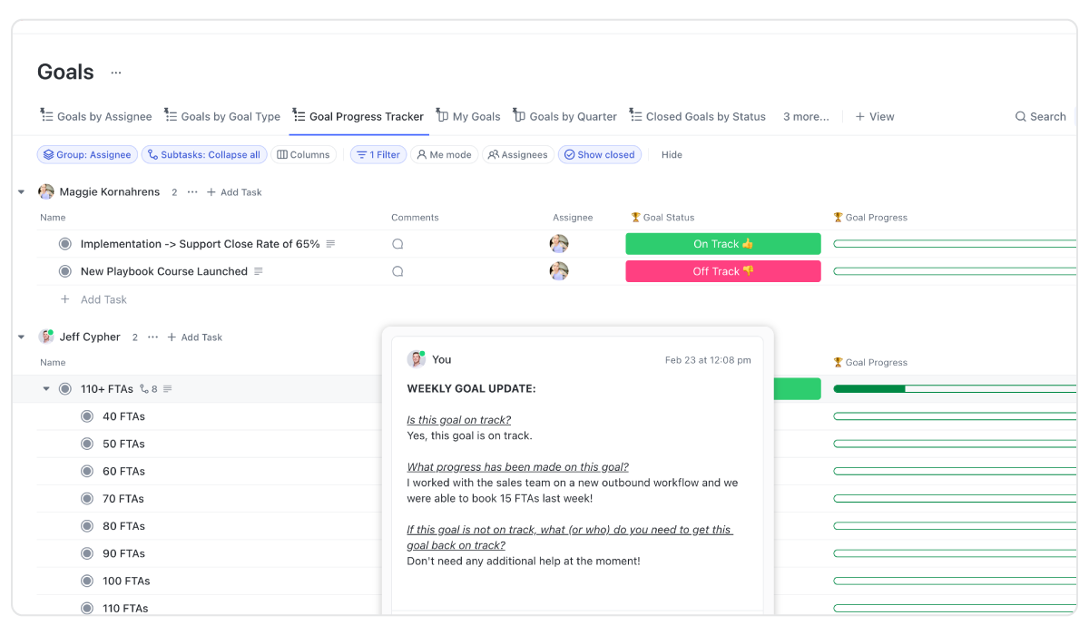 Goal Progress in Clickup