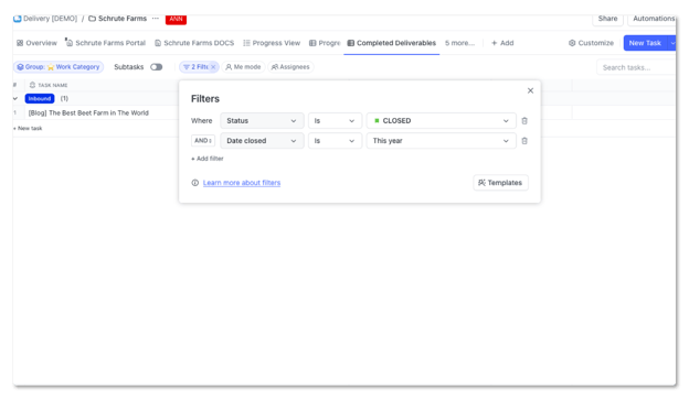 Completed Deliverables ClickUp View