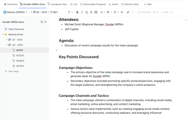 Meeting Agendas in ClickUp