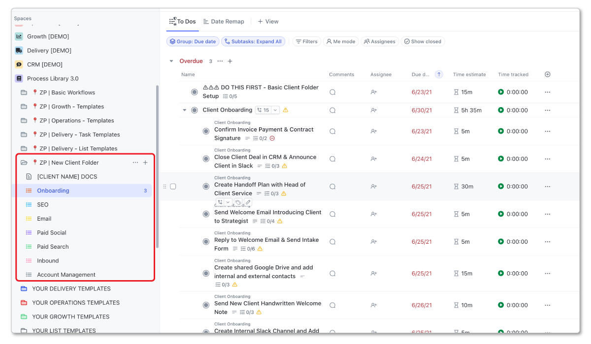 New Client Folder Template in ClickUp