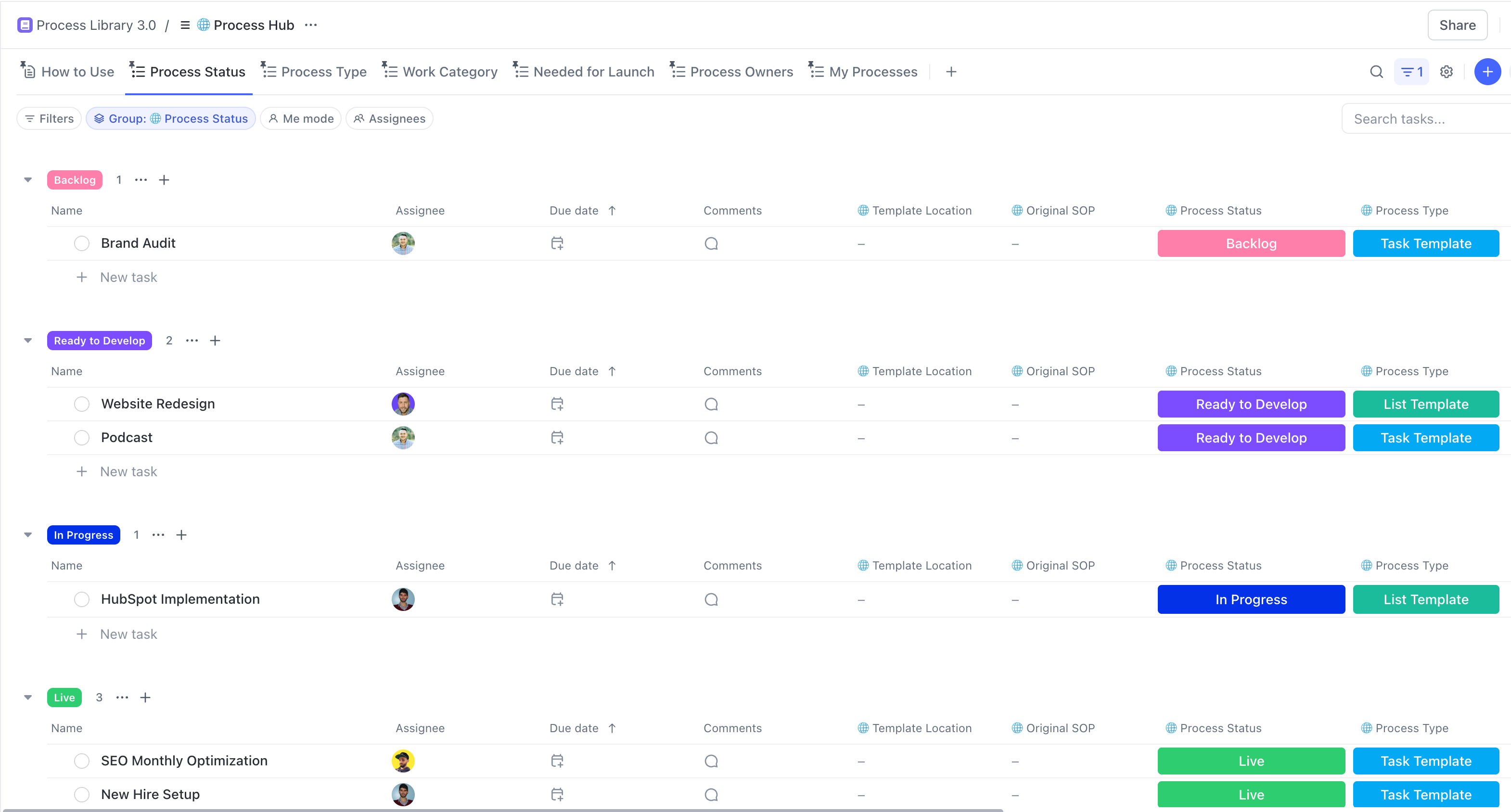 Process library in ClickUp