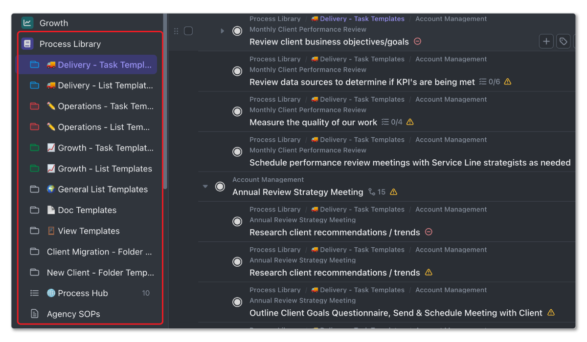 Process Library in ClickUp