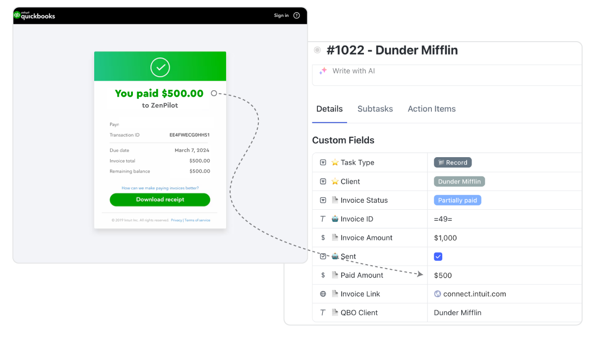 Track Quickbook Invoices in ClickUp