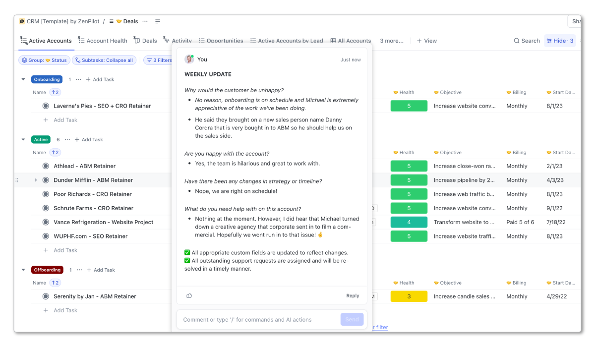 Tracking Client Updates in ClickUp CRM
