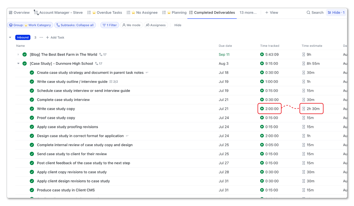 Tracking Time Tracked vs. Time Estimated