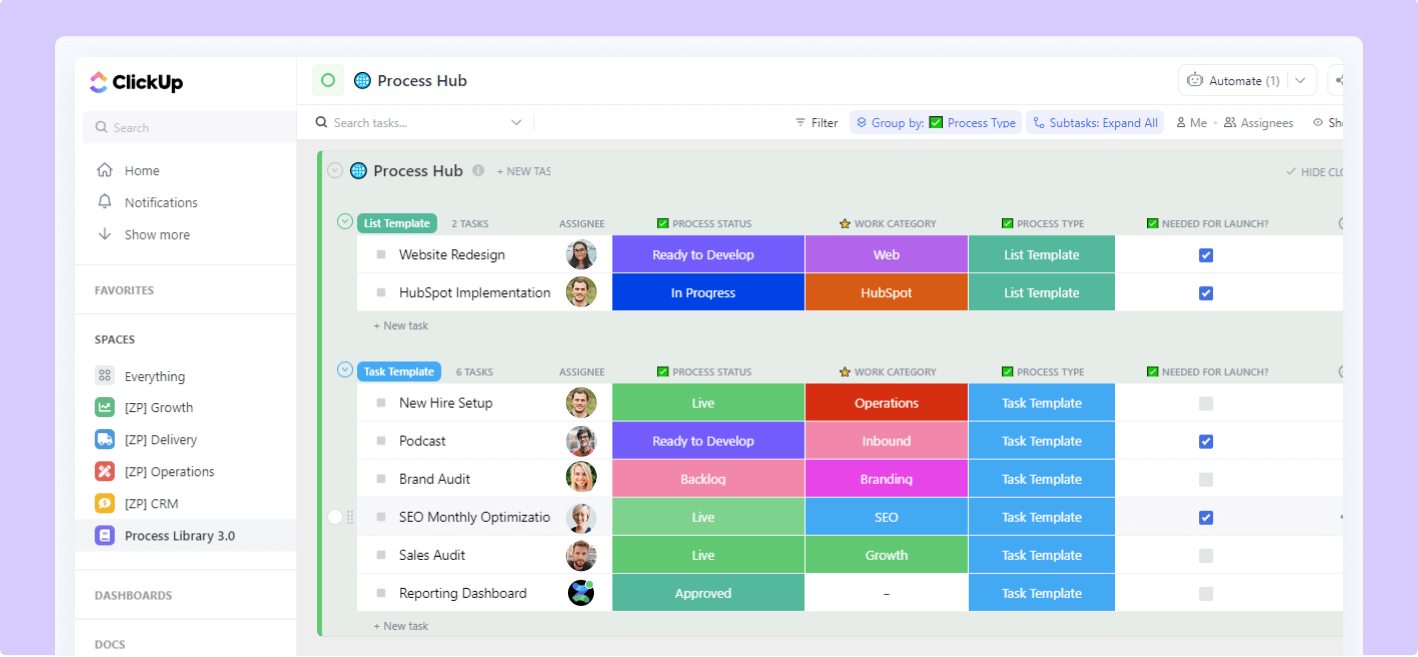 clickup process hub