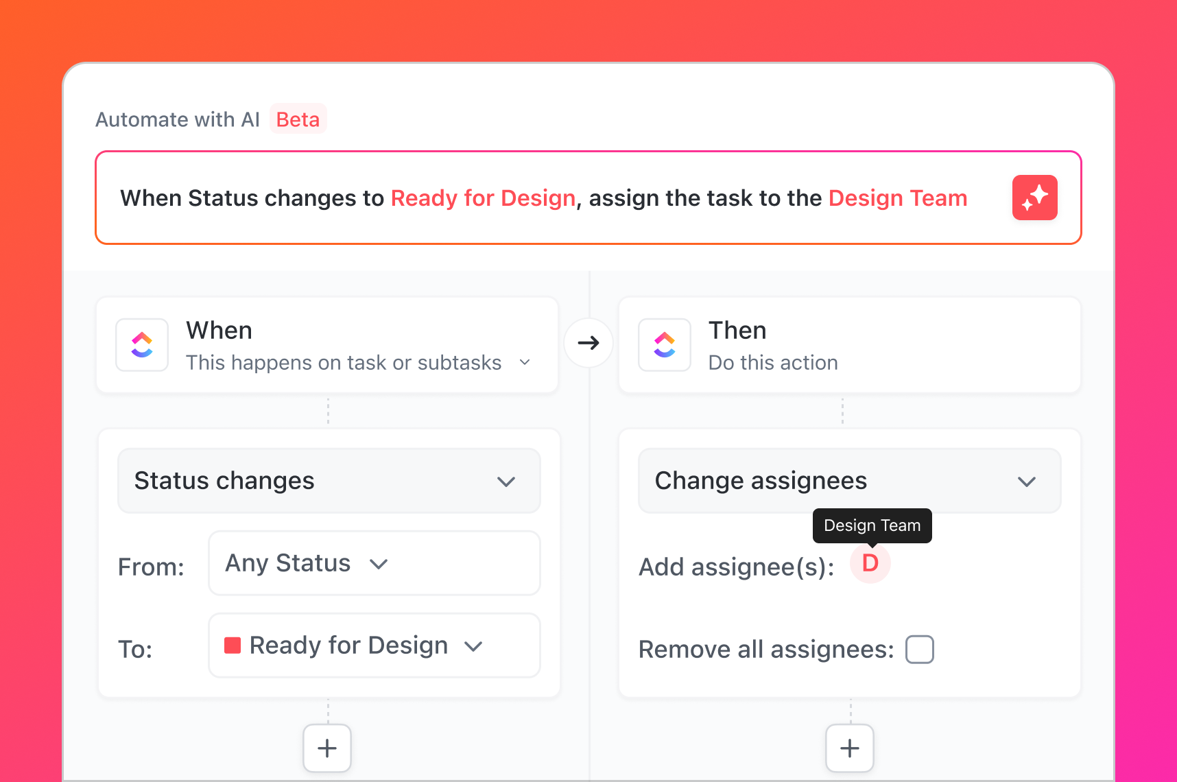ClickUp automations builder interface